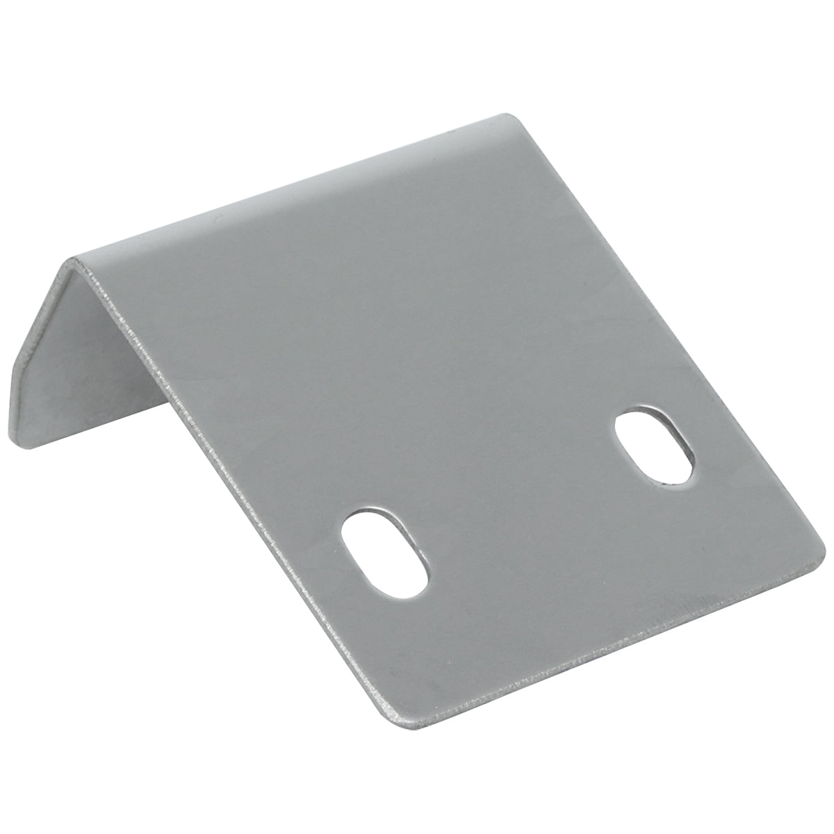 A silver metal bracket with a right-angle bend, featuring two elongated oval holes on one flat side. This cutting board hinge bracket has a smooth, reflective finish and is designed for mounting or structural support applications.