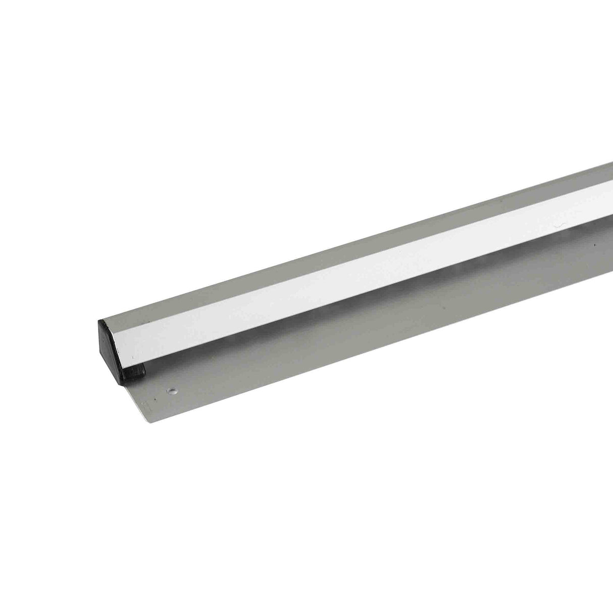 A sleek aluminum straight edge ruler with a flat base and black end caps. Photographed against a white background, its length and modern design make it perfect for use on an order rack or alongside a glass marble slide.