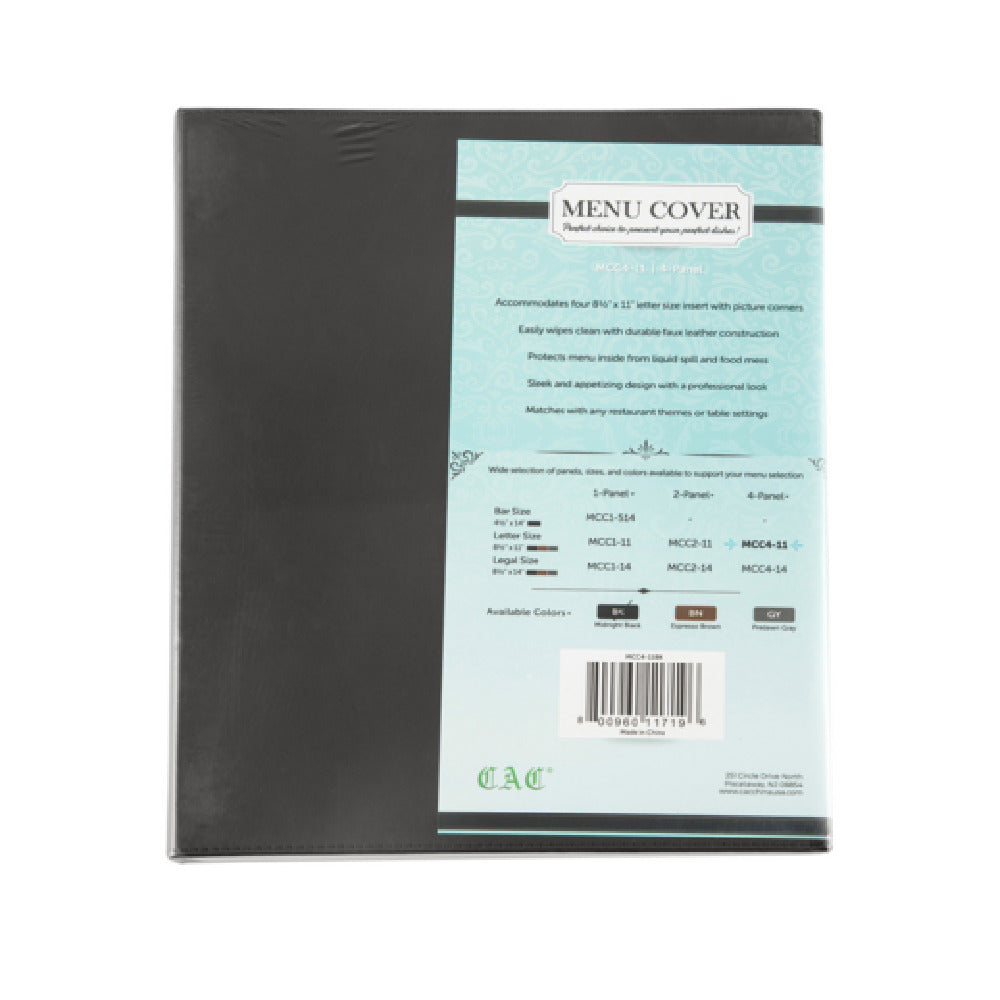 CAC China MCC4-11BK Meun Cover 4-panel 8-1/2" X 11"
