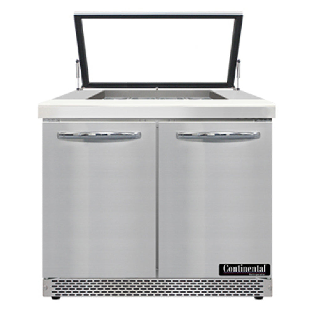 Continental Refrigerator SW36N12M-HGL-FB Mighty Top Sandwich Unit With Hinged Glass Lid