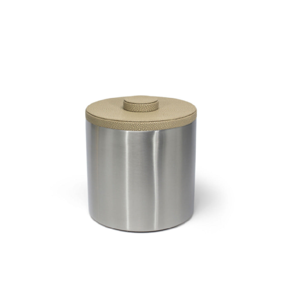 FOH RIB036BSS21 3qt Round Brushed Stainless Ice Bucket Silver With Dune Lid
