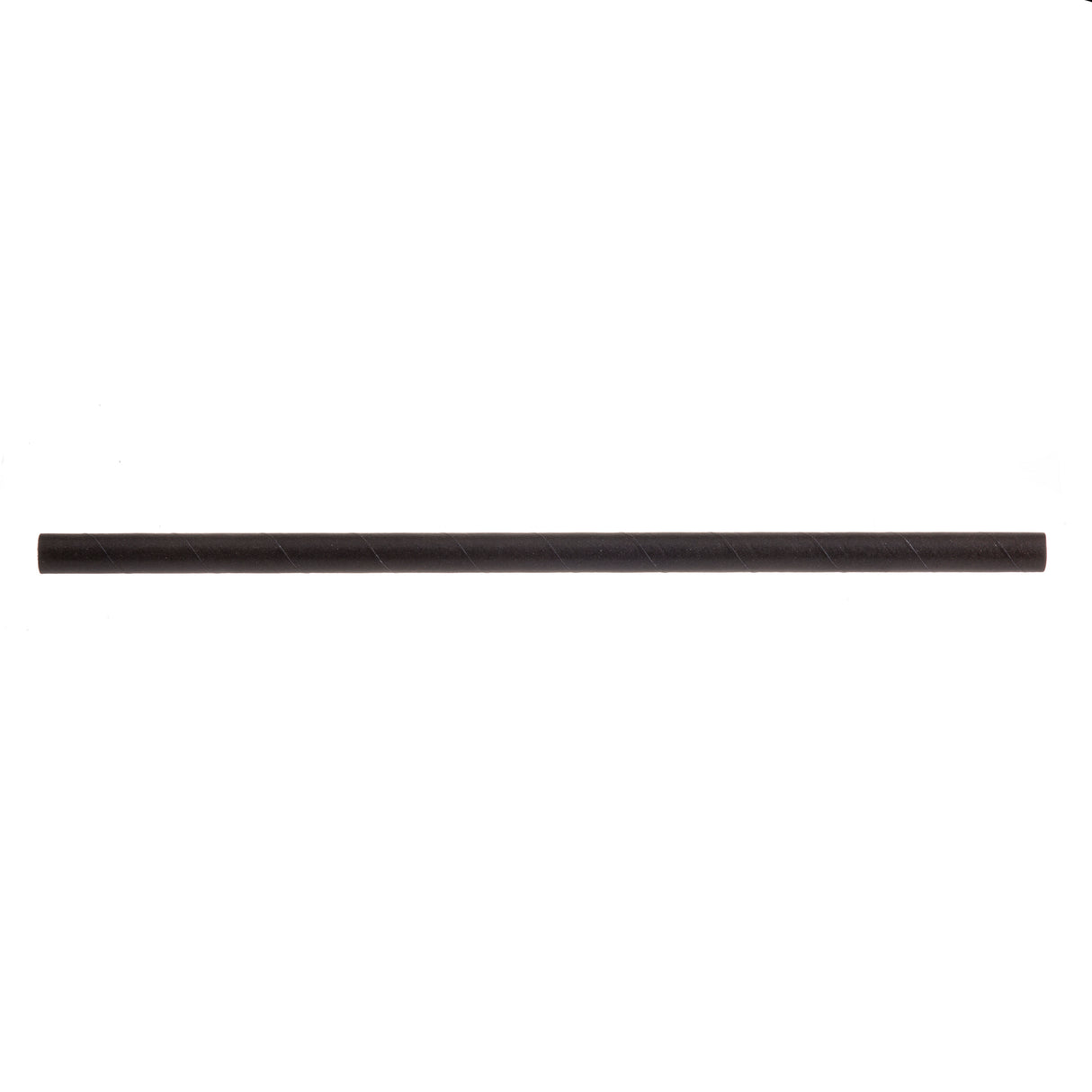 A single, unsharpened, dark brown pencil lies horizontally on a plain white background. Subtle diagonal grooves spiral along its length, resembling those on black straws. The pencil is centered with no visible markings, branding, or eraser.