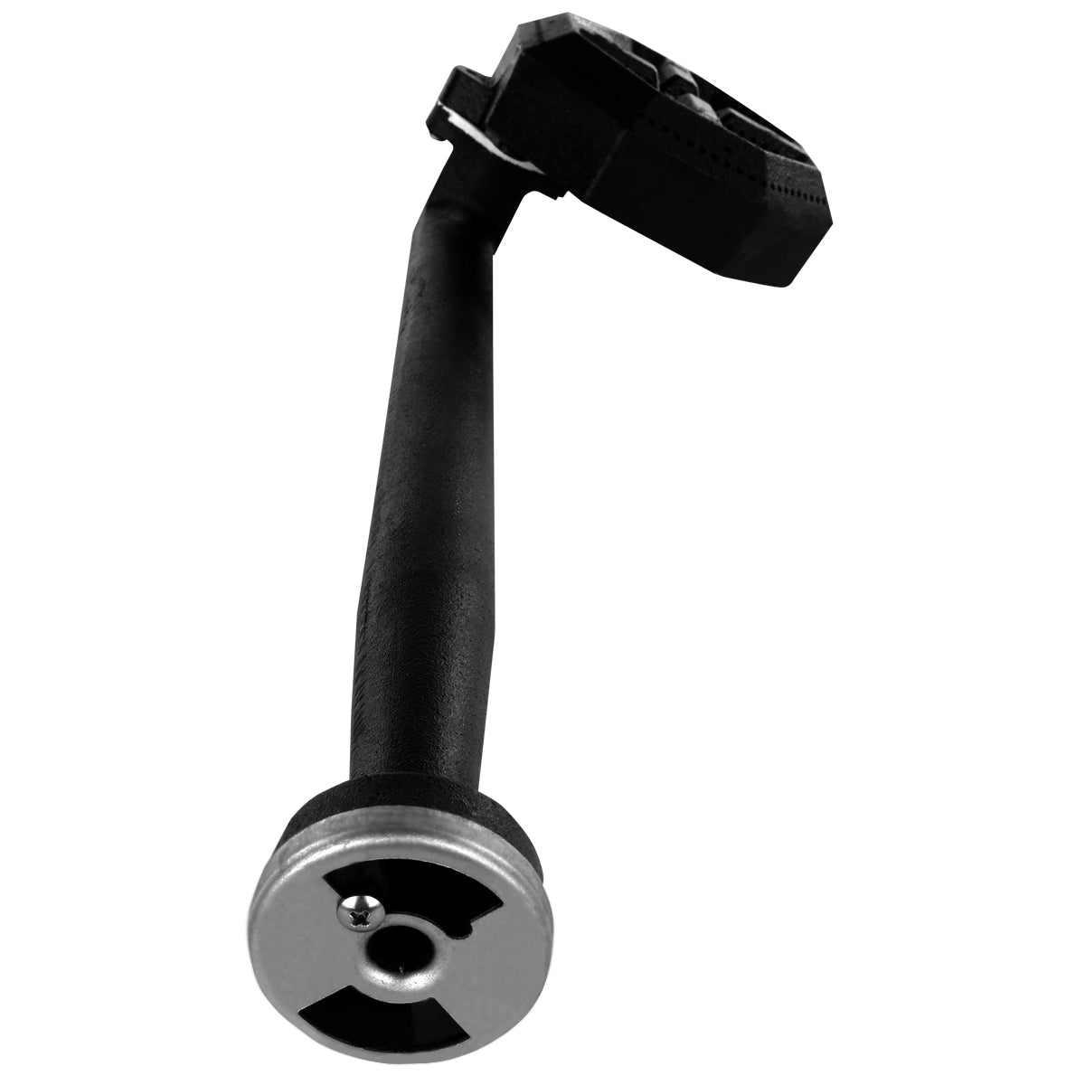 A close-up image of a black metal tool, possibly part of a back burner assembly or Hotplate EHP Standard Duty from Empura Equipment. It has a cylindrical shaft, circular plate with screws and slot, and an adjustable black plastic clamp, set against a white background.