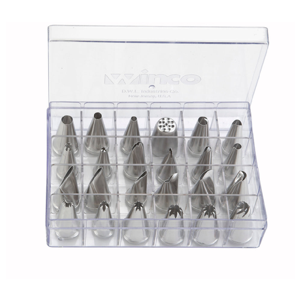 Winco CDT-24 Cake Decorating Tip Set 24-piece Includes Storage Box