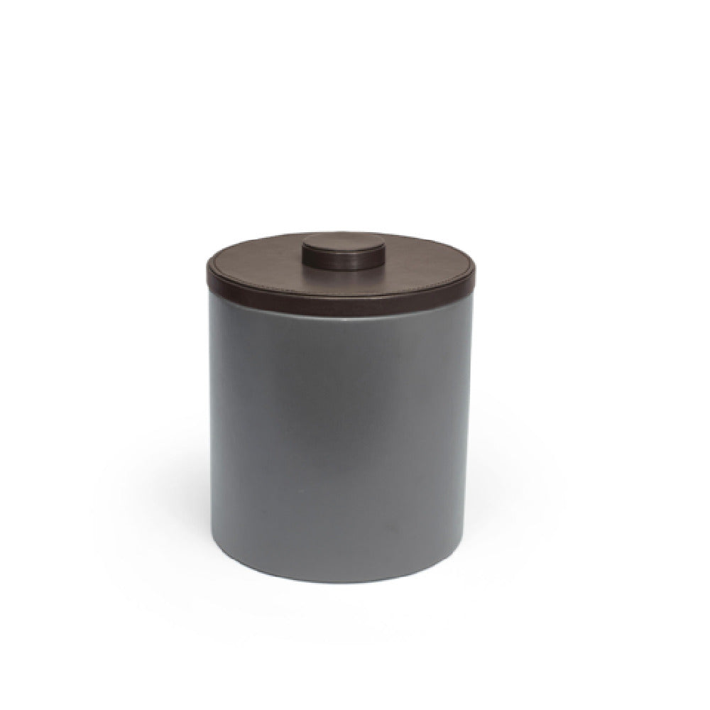 FOH RIB029GYL21 3.5qt Round London Ice Bucket Smoke With Brown Lid Includes One RIB017GYL21-BTM 3.5qt Round London Ice Bucket Base Smoke
