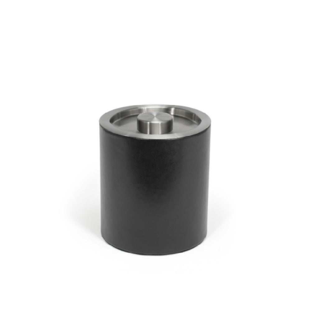 FOH RIB063BKL21 2qt Round London Ice Bucket Black With Brushed Stainless Lid