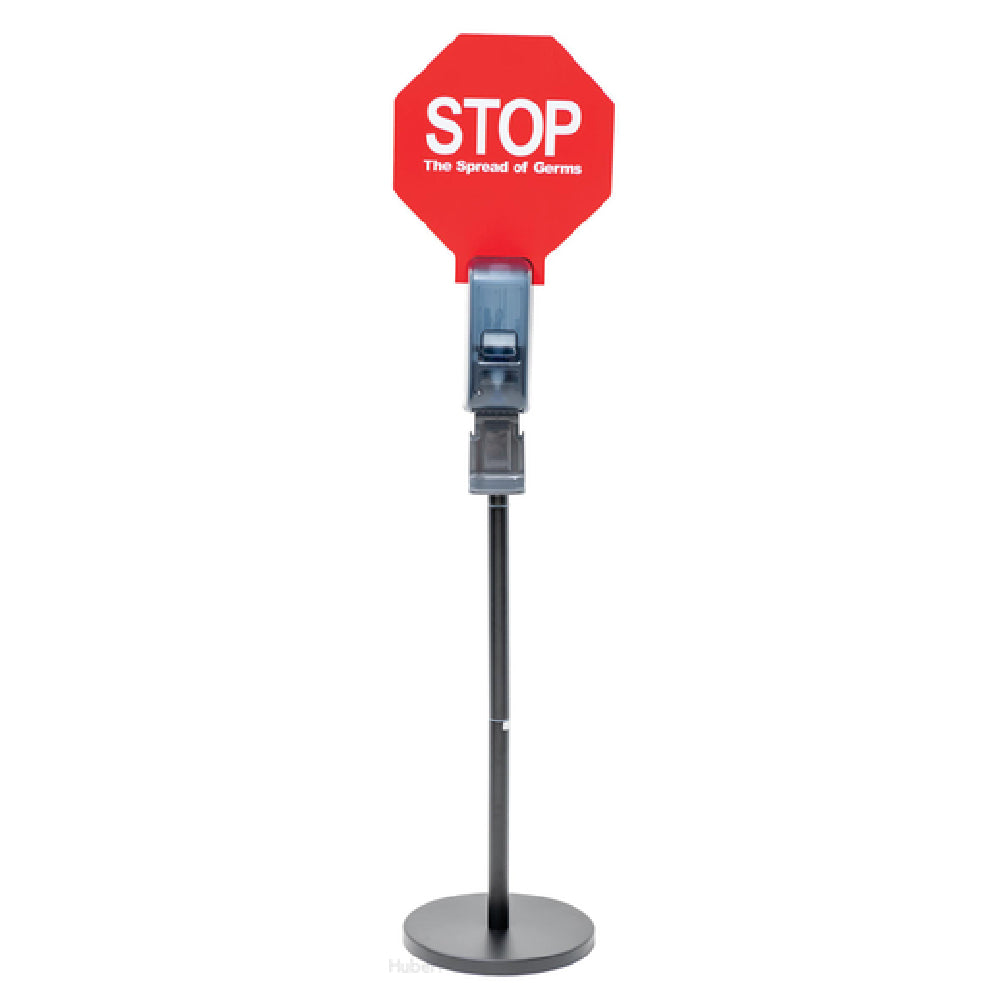 Hubert 67221 - Sanitizer/Soap Dispenser With Stand & Sign, 14" Base Dia. X 60"H, Drip Tray