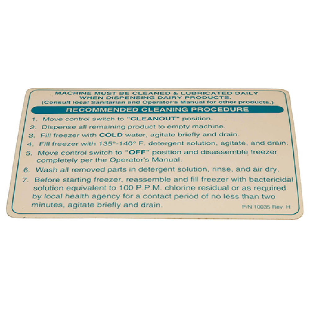 Saniserv SS10035 Saniserve Cleaning Decal