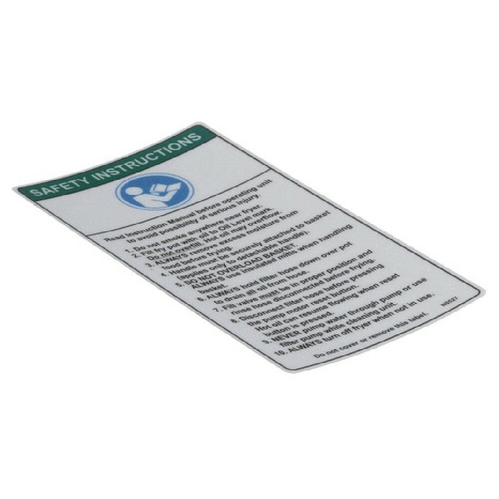 BKI (Barbeque King) N0527 Decal Safety Instructions Fryers