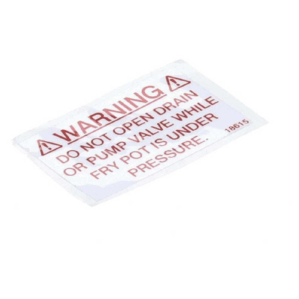 Henny Penny 18615 Label Drain Valve Warning
