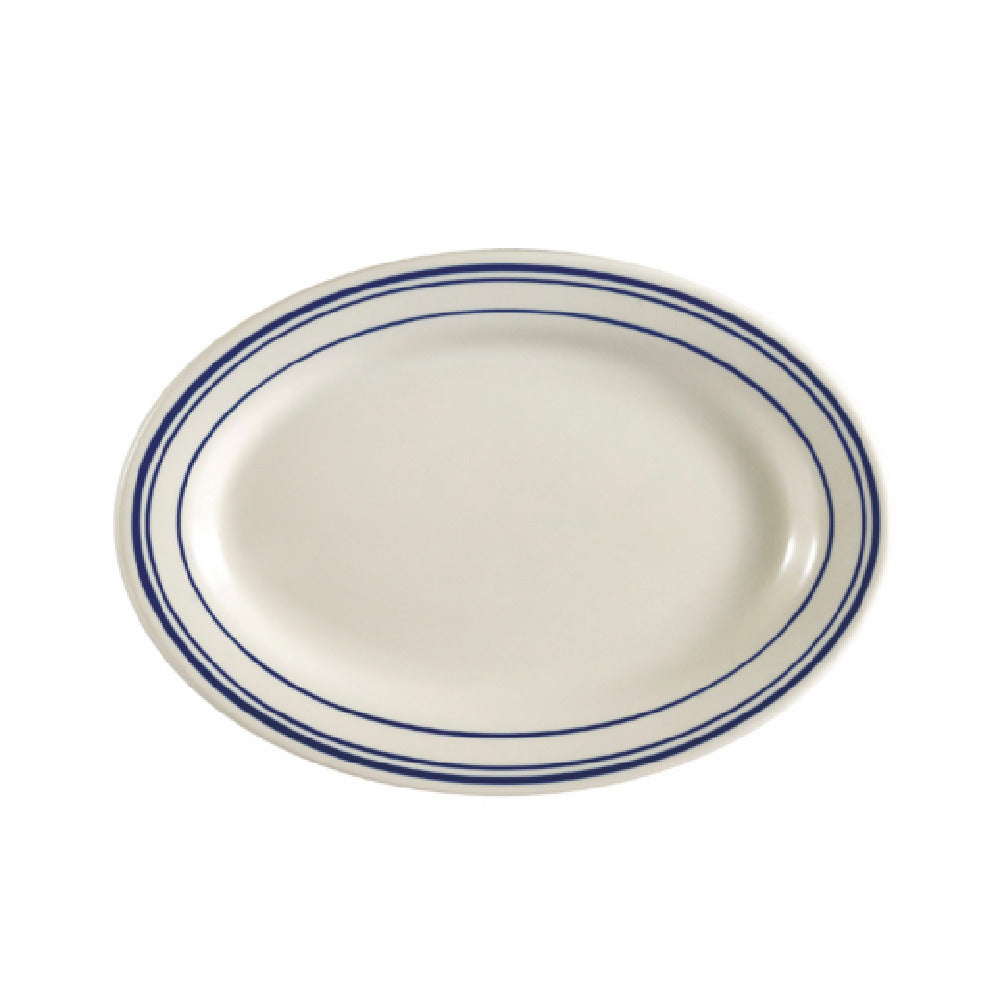 CAC China BLU-41 Blue Line Platter 13-1/2"L X 9-1/4"W X 1-1/4"H Oval