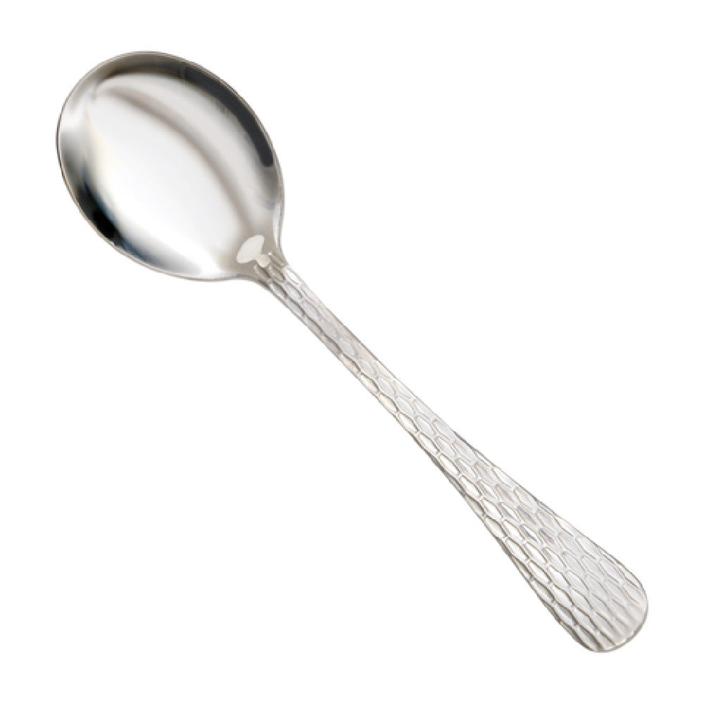 Winco 0023-04 Caspian Bouillon Spoon 18/0 Stainless Steel Hammered Finish