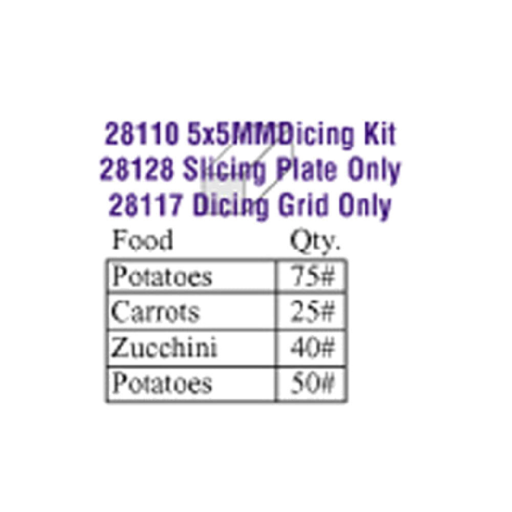 Robot Coupe 28110W Dicing Kit 5 X 5mm (3/16") Includes: Slicing Disc (28128) & Dicing Grid (28117)