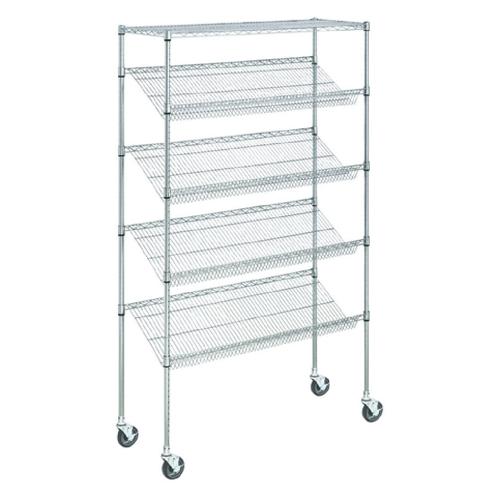 Hubert 102642 - Kratos Wire Mobile Merchandising Rack, 48"W X 24"D X 74"H, 4" Slanted