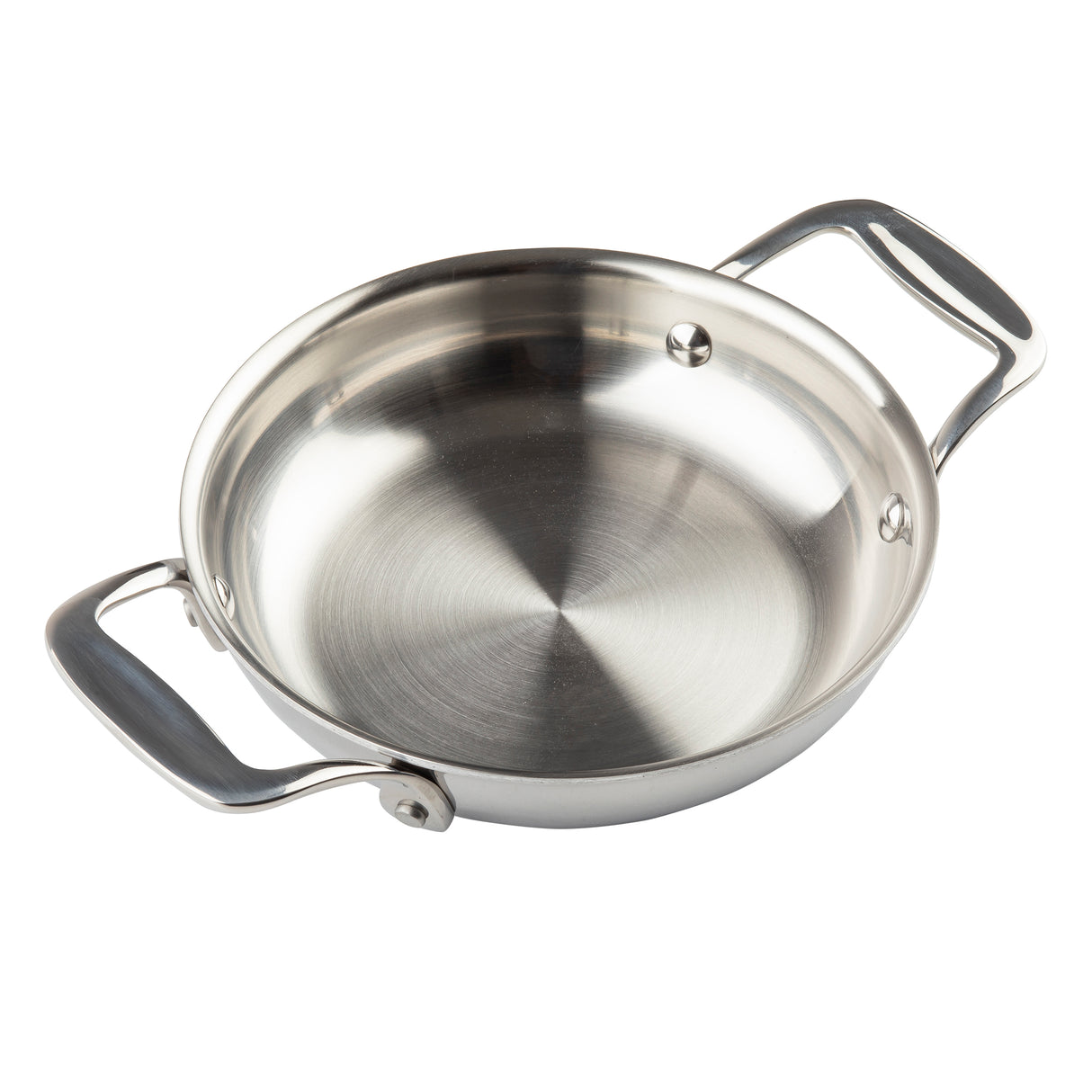 A shiny stainless steel casserole sauté pan with two wide, sturdy handles on opposite sides. The flat base and short, outward-sloping sides make it ideal as an oven safe casserole, while the smooth interior ensures easy cleaning.