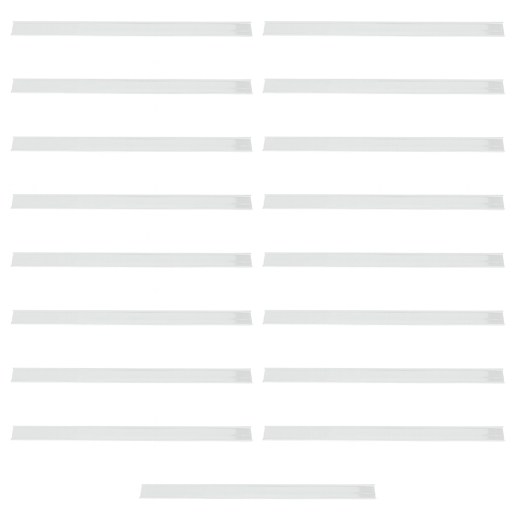 Fifteen evenly spaced, narrow horizontal white strips on a plain white background, forming parallel lines—ideal for showcasing an Empura Parts price tag set or highlighting the minimalist design of the EGM-75W.
