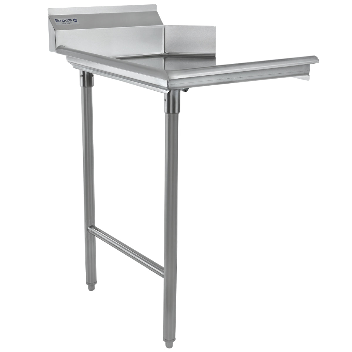 A stainless steel commercial sink with NSF certification features two front legs and a rectangular basin. It has a tall backsplash, sloped surface for drainage, and is designed for wall mounting and heavy-duty use in kitchens or as a clean dishtable.