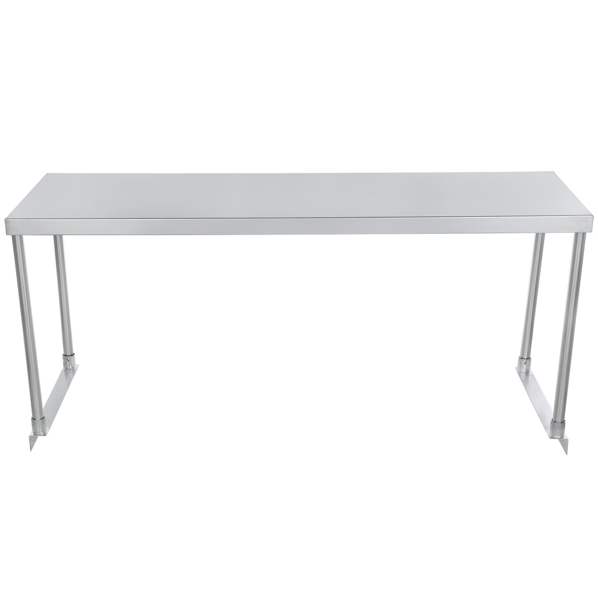 A plain, rectangular, stainless steel table with a flat top and four straight legs, each attached to the ends of the table. The design is simple and modern, with no additional features or decorations, and the background is white.