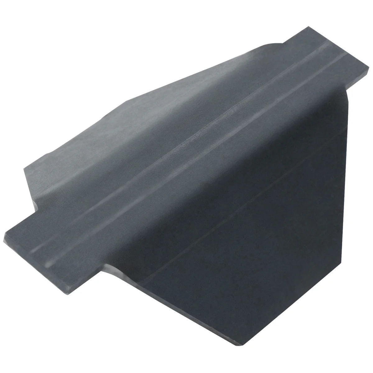 A gray, angular metal piece with a flat base and a raised, sloped ridge running along its top surface. The sharply defined edges suggest it could be an Empura Parts connector or component for Radiant A charbroilers.