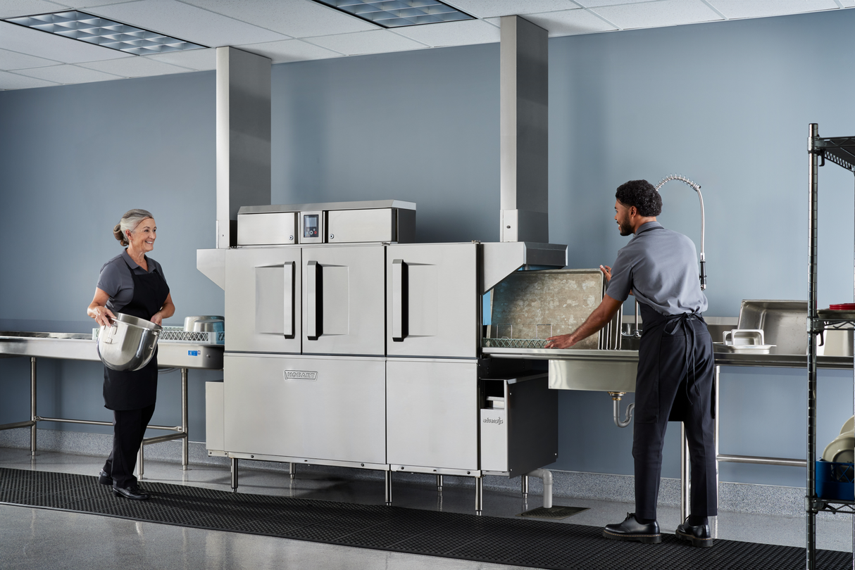 Hobart CL66-ADV+BUILDUP 44 Inch Conveyor Dishwasher with Soil Removal