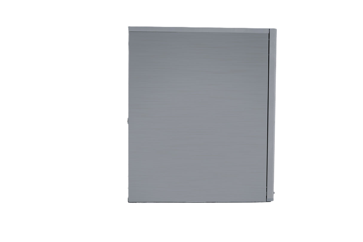 A plain, rectangular, metallic gray cabinet or box—resembling a cube style ice maker—is pictured against a white background. The surface is smooth with a vertical seam on the right side, hinting at its Prodigy ELITE design. No handles, labels, or markings are visible.