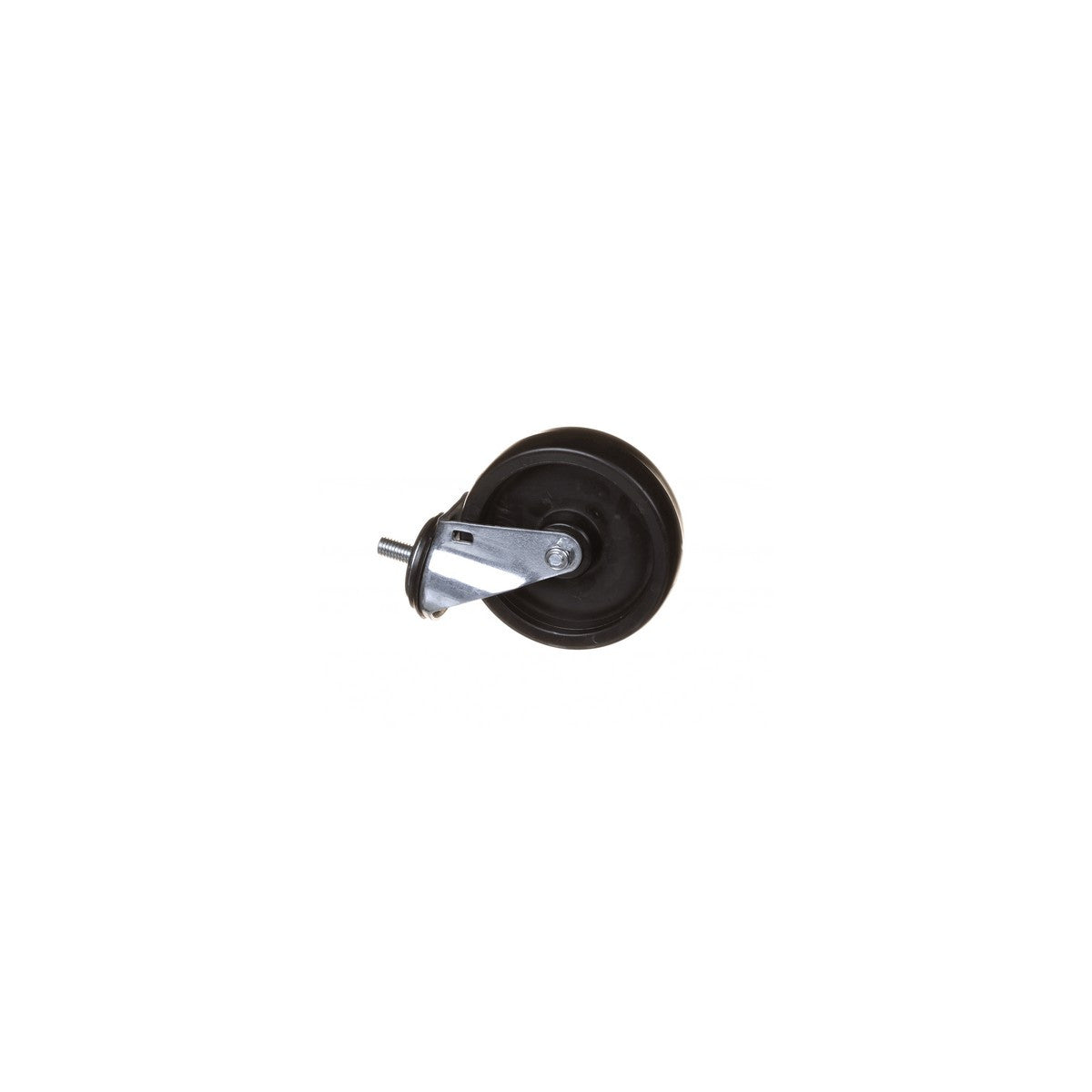A single black rubber caster swivel wheel from the Radiance Range with a metal mounting bracket is shown against a plain white background. The wheel is positioned horizontally, and the bracket includes a short, protruding axle for attachment.