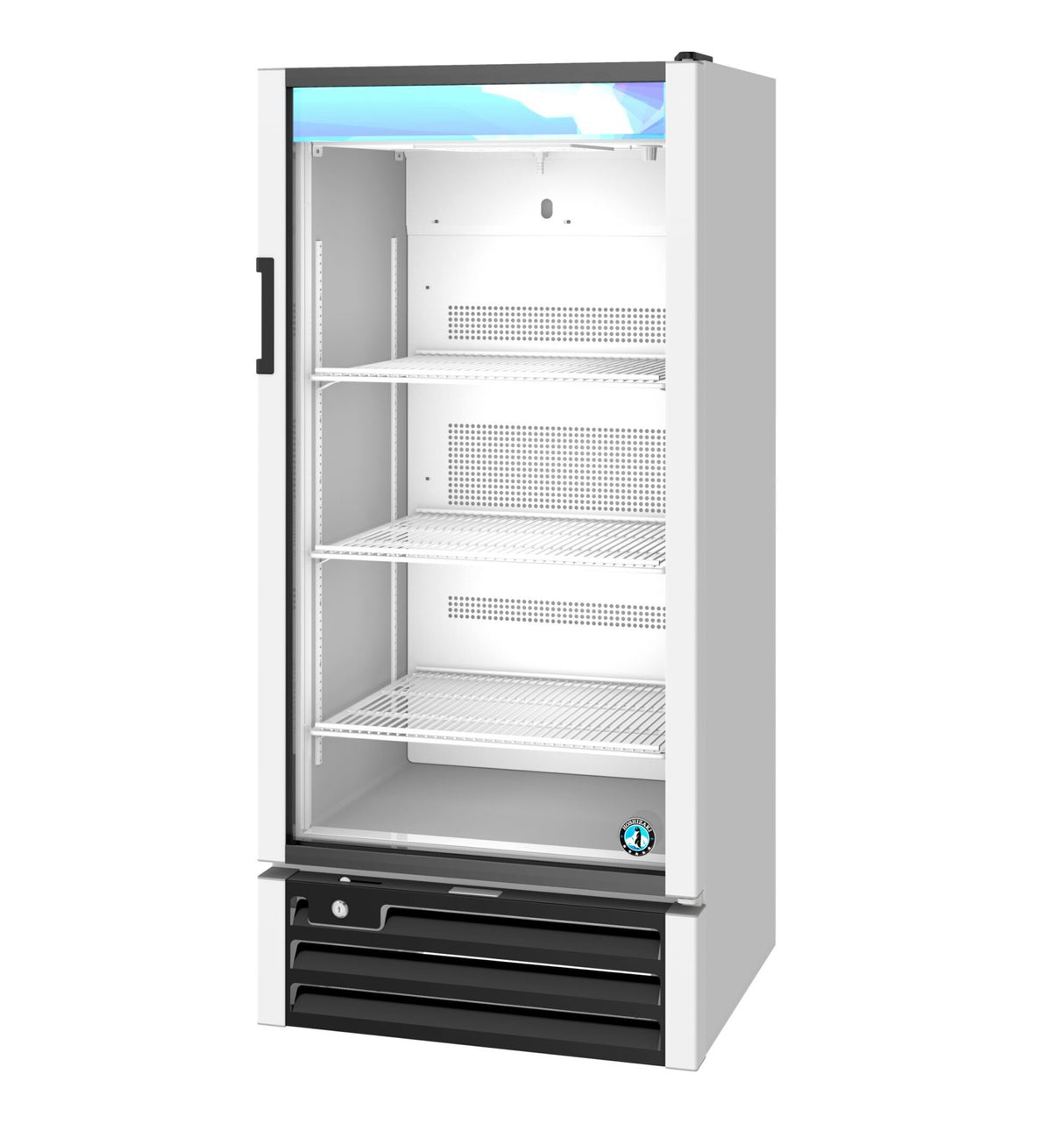 A sleek white and black reach-in cooler, perfect for any space. This glass door refrigerator offers easy access and a stylish way to display your chilled items.