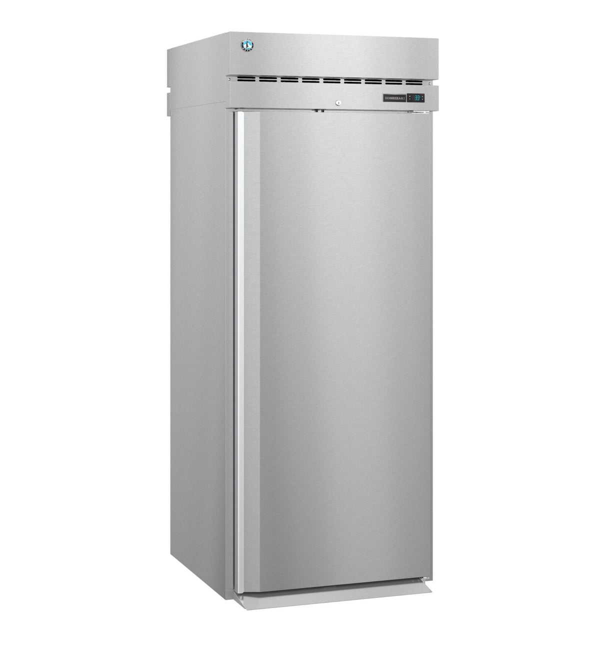 A tall, single-door Steelheart Series Refrigerator with a digital control panel near the top. This sleek, modern commercial refrigerator features a vent above the door and a flat front surface, standing alone against a white background.