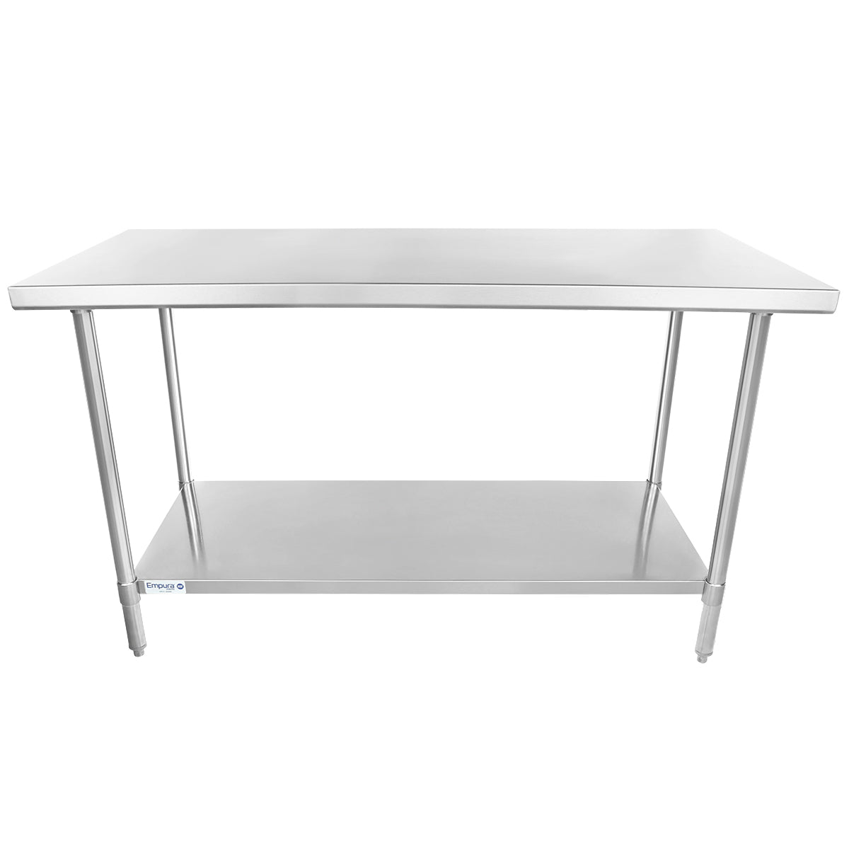 This NSF stainless steel work table features four sturdy legs and an undershelf for extra storage. Its smooth, flat surface and minimalist industrial design make it ideal for kitchens, workshops, or commercial settings.