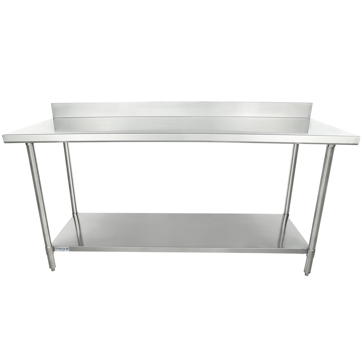 This 72 inch stainless steel work table features a raised backsplash, four sturdy legs, and an undershelf. Its smooth, flat top and minimalistic design make it ideal for kitchens or workshops seeking a clean, functional workspace.
