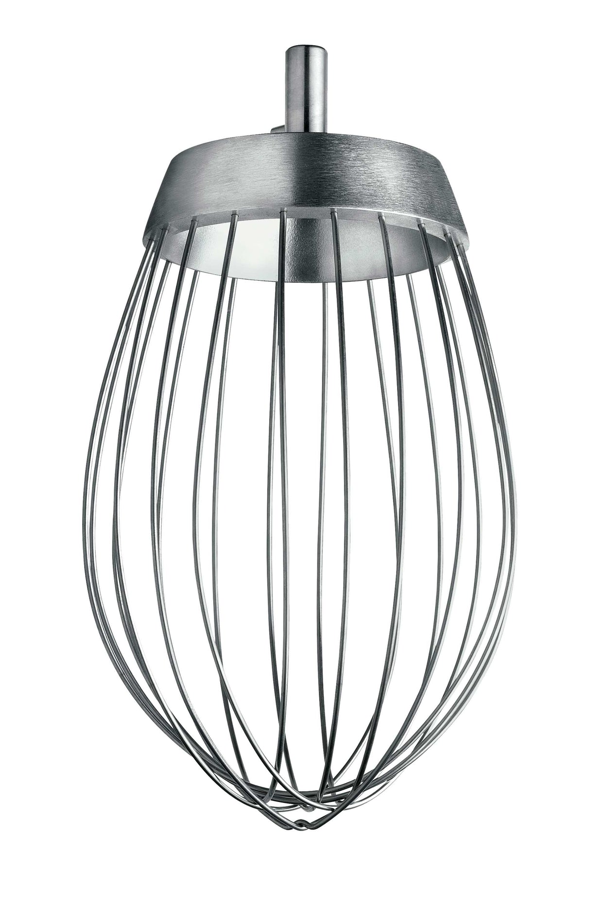 A Varimixer wire whip attachment for a stand mixer, designed for an 80 qt. bowl, with thin, evenly spaced wires curving downward from a solid metal base into a balloon shape. The connection point is visible at the top against a white background.