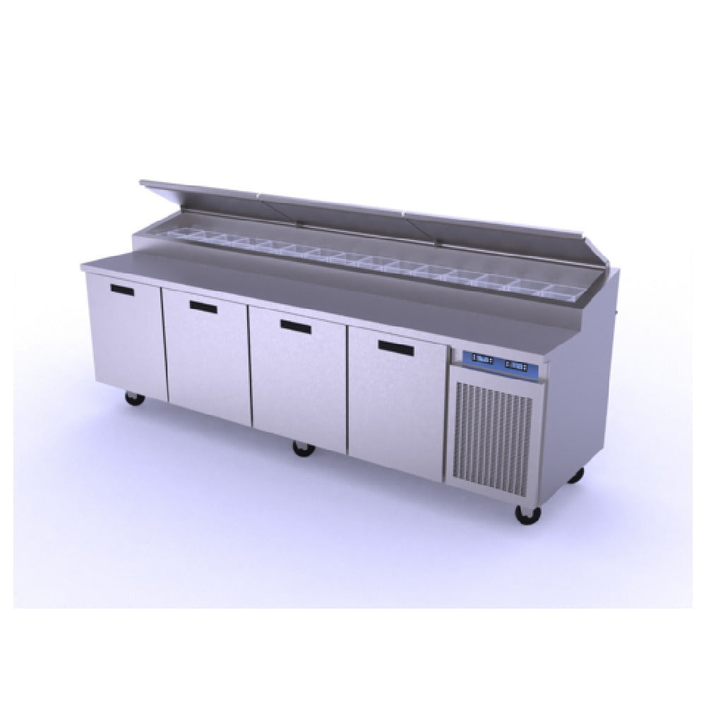 Randell 84111N-290 Refrigerated Raised Rail Prep Table Four-section 111" W