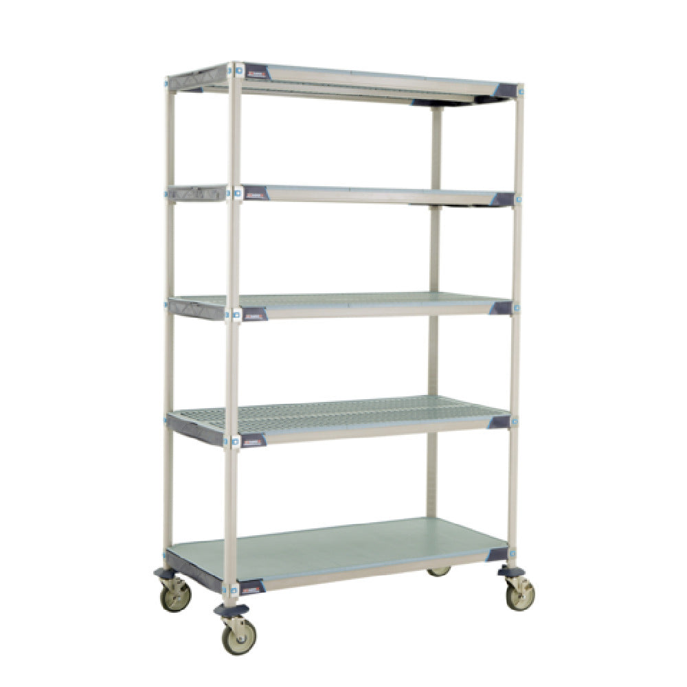 Metro 5X557EGX3 MetroMax® I Mobile Shelving Unit 48"W X 24"D X 80"H (4) Corrosion Proof Open Grid Shelves With Removable Shelf Mats & (1) Corrosion Proof Solid Shelf With Removable Shelf Mat