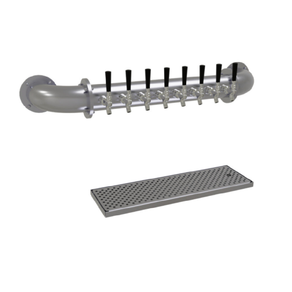 Glastender PW-8-SS Pipe Wall Draft Dispensing Tower Wall Mount (8) Stainless Steel Faucets (handles Not Included)