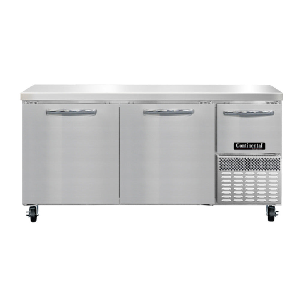 Continental Refrigerator RA68N Refrigerated Base Worktop Unit 68"W 300 Series Stainless Steel Flat Work Top