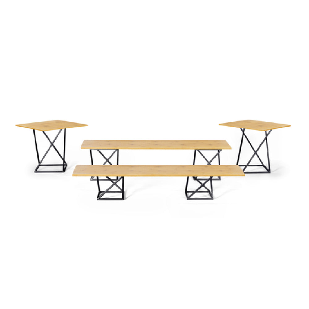 FOH BST013MUM28_ Buffet Essentials Twist Natural Bamboo On Matte Black Includes Two BRI005BKI28 Twist Risers Set Of 3 Matte Black