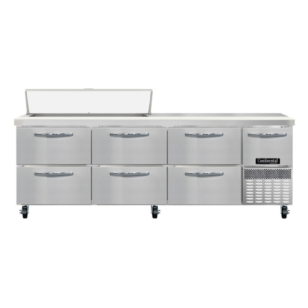 Continental Refrigerator RA93N12-D Refrigerated Base Sandwich Unit 93"W 300 Series Stainless Steel Top With (12) 1/6 Size X 4" Deep Pans
