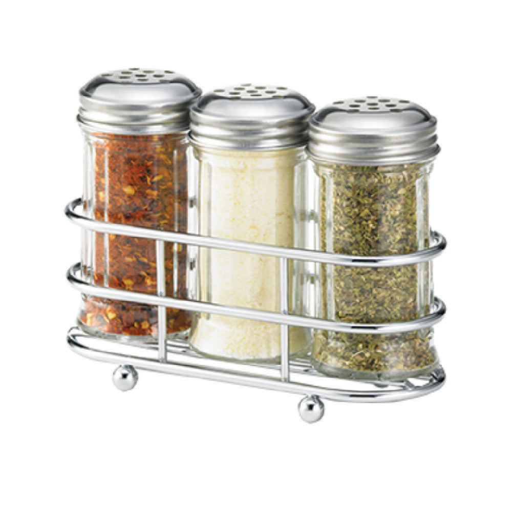 TableCraft Products 659N - Condiment Dispenser Set, Includes (3) 2 Oz. Fluted Glass Shakers & (1) Chrome Plated Rack
