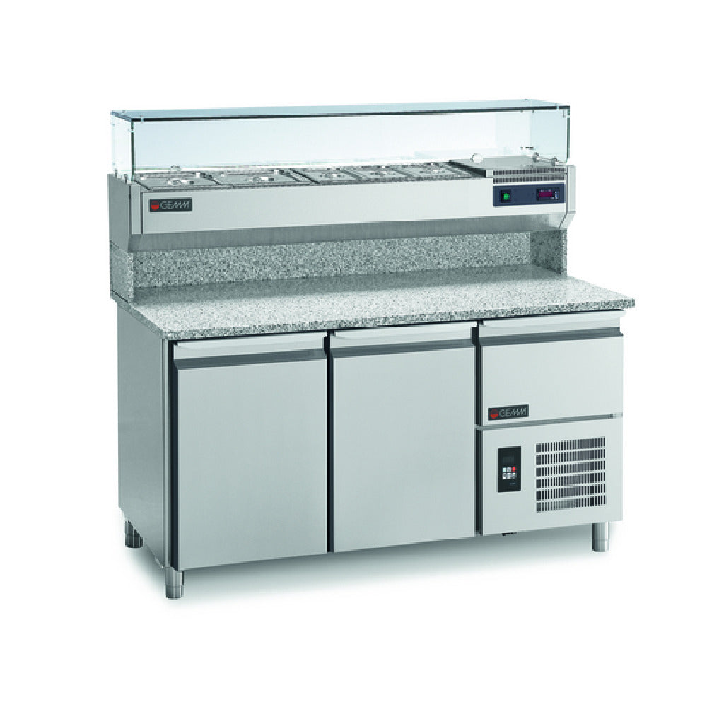 RositoBisani PC160 - Refrigerated Pizza Prep Table With Upper Refrigerated Toppings Rail Display Case