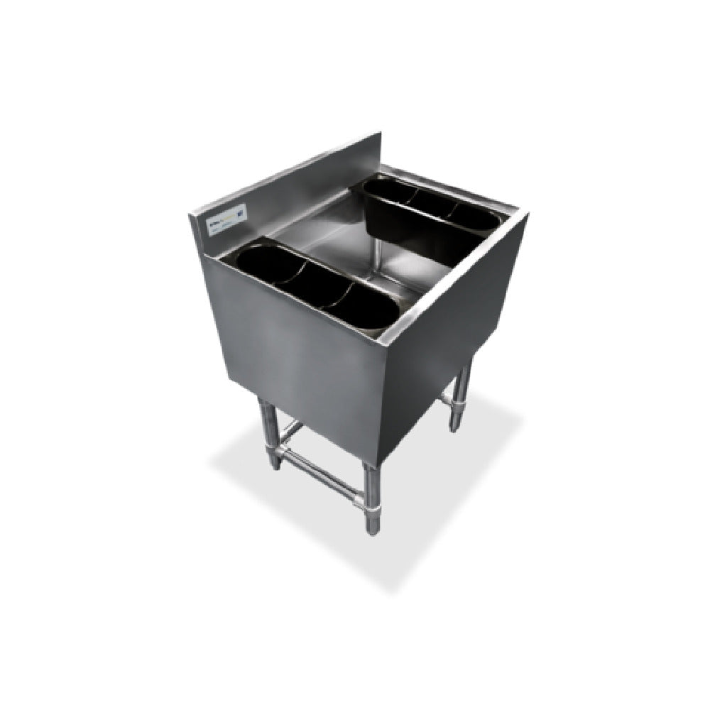 Steel Works Stainless SWIB182412-7CPT Ice Bin 18-1/2" X 24" X 30"H With 3" Backsplash 15-3/16" X 22" X 12" Fabricated Bowl With 77 Lbs Ice Capacity 20ga/304 Stainless Steel