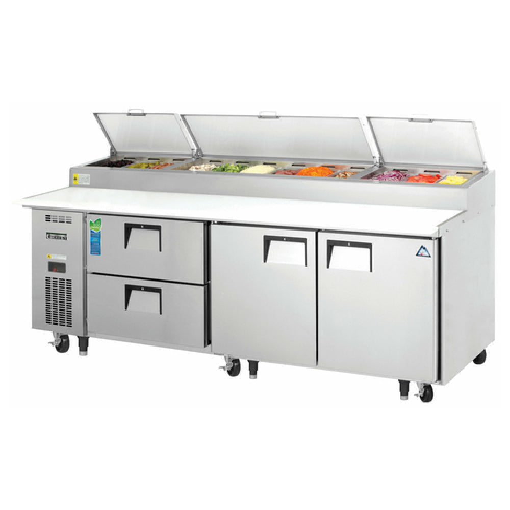 Everest Refrigeration EPPR3-D2 Drawered Pizza Prep Table Three-section 93-1/8"W