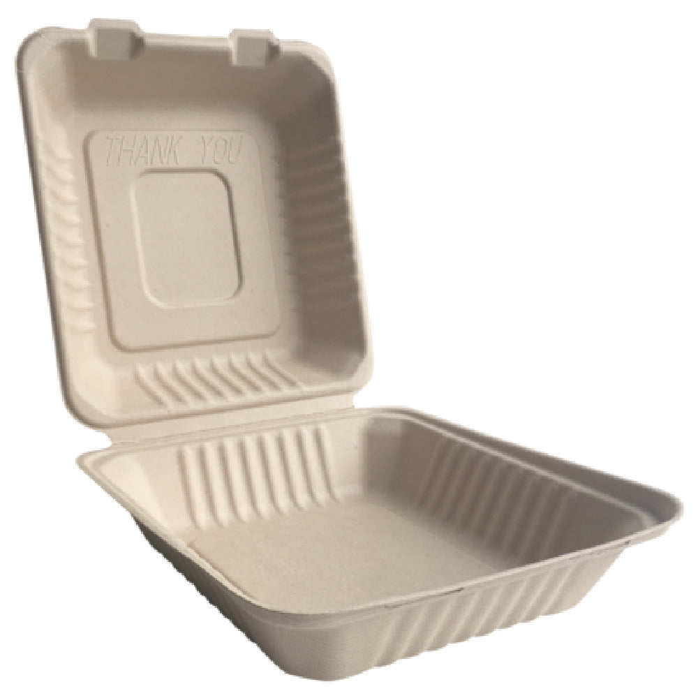 JMC Janitorial JMCBEFC88EB - ECO Hinged Clamshell Container, 8" X 8", Bamboo Fiber (200 Per Case)