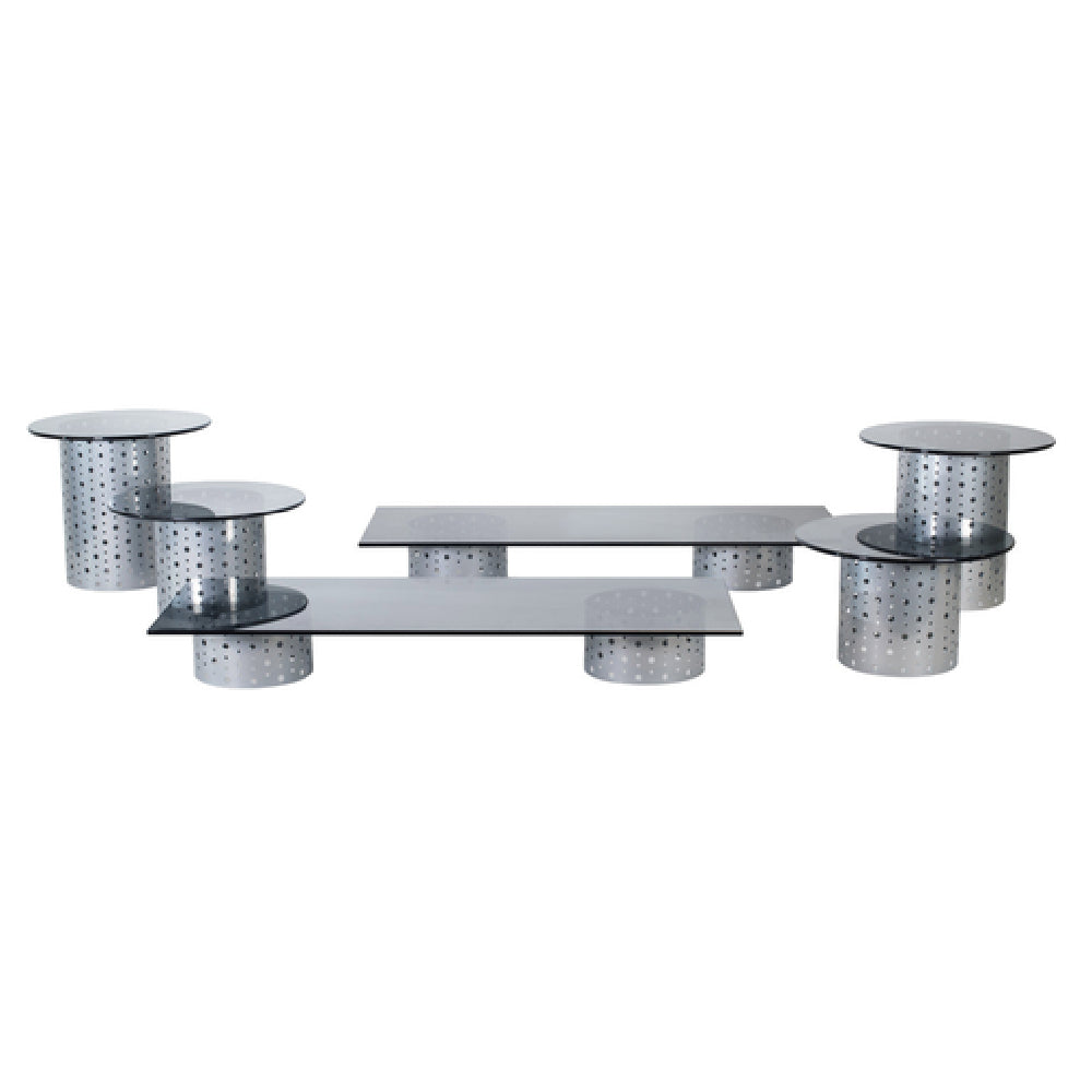 FOH BST009MUM28_ Buffet Essentials Dots Smoke Glass On Silver Includes Two BRI004BCI20 Dots Risers Set Of 4 Silver