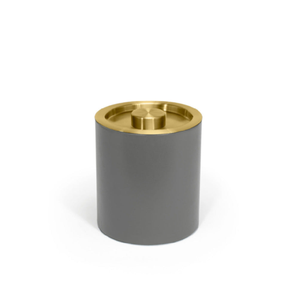 FOH RIB062GYL21 2qt Round London Ice Bucket Smoke With Matte Brass Lid Includes One RIB014GYL21-BTM 2qt Round London Ice Bucket Base Smoke