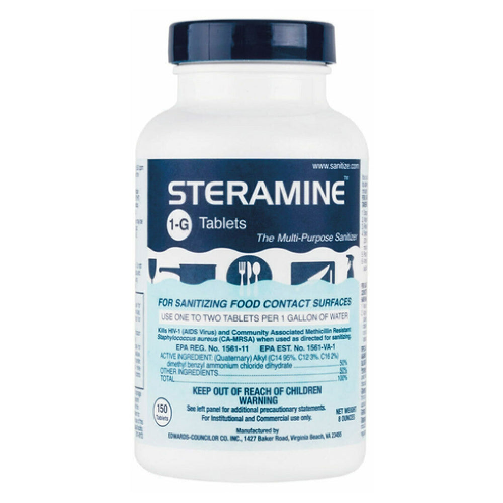 Royal STER 1G - Steramine Sanitizing Tablets (150 Each Per Bottle, 6 Bottles Per Case)