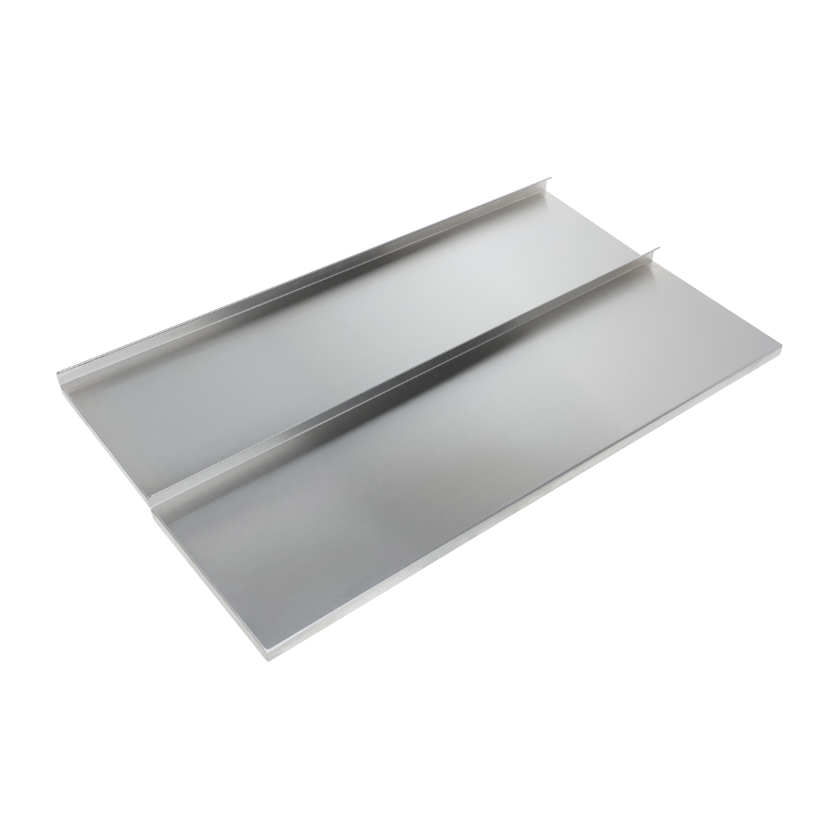 A rectangular Empura Stainless metal sheet with two raised parallel ridges running lengthwise along the top surface, placed on a white background. The smooth, reflective finish and ridges resemble a sliding cover for an Underbar Ice Bin.