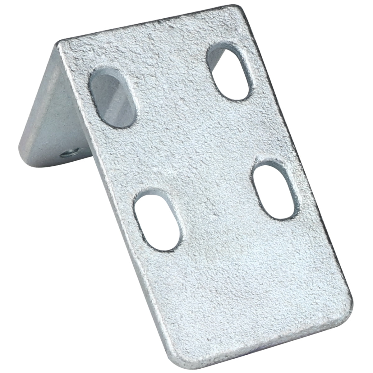 A metal door hinge bracket, model E-KB25WR for Empura Refrigeration, with a 90-degree angle and rough, textured surface. It features four elongated oval holes for mounting and is silver in color against a white background.