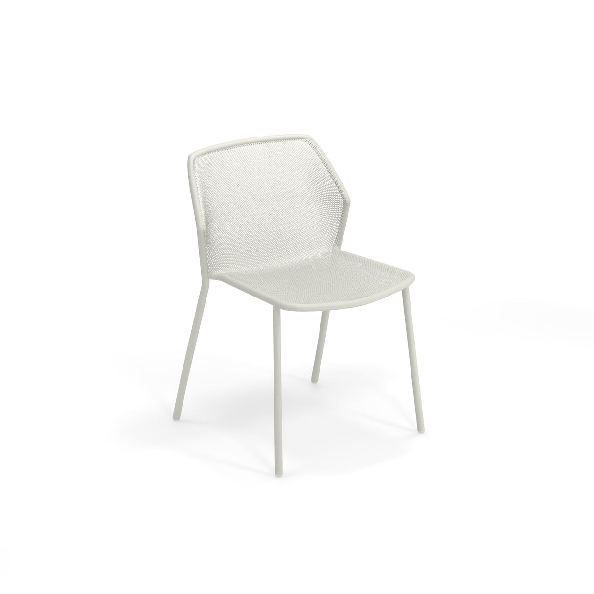 A modern, minimalist white Darwin Stacking Side Chair with a slightly curved backrest and seat, made of textured plastic. It has four slim, straight legs and is shown against a plain white background.