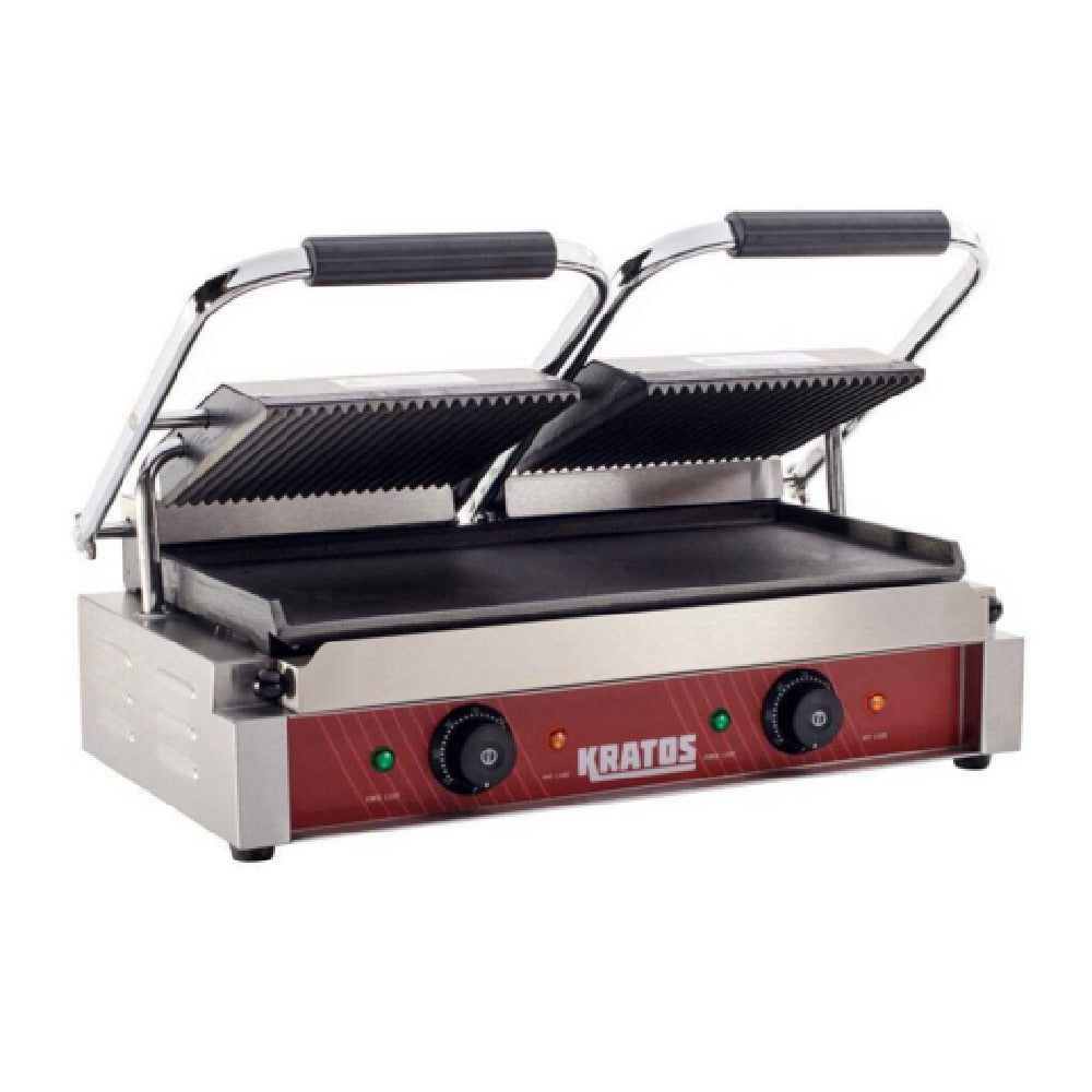 Hubert 29Y-025 - Kratos® Commercial Double Panini Grill, 18.7"X9" Plate, Grooved Top And Smooth Bottom Plate