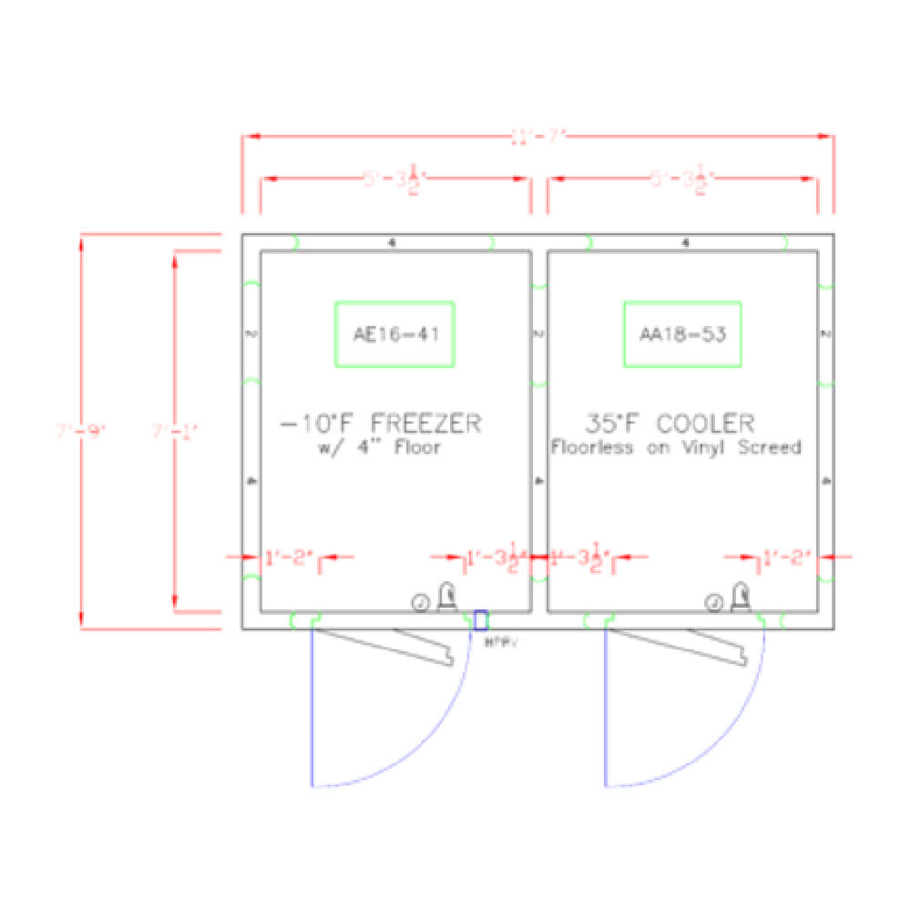 American Panel 8X12-O Walk-In Combination Cooler/Freezer (50/50 Split) 7'-6" H X 11'-7" W X 7'-9" D